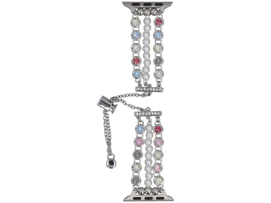Bransoleta do smartwatcha GlacierX Slider Clasp Triple Chain Pearl Bracelet Crystal Candy do Apple Watch 38/40/41mm Srebrno-kolorowa