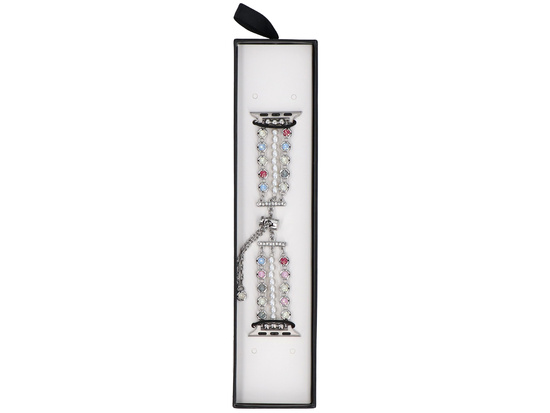 Bransoleta do smartwatcha GlacierX Slider Clasp Triple Chain Pearl Bracelet Crystal Candy do Apple Watch 38/40/41mm Srebrno-kolorowa