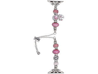 Bransoleta do smartwatcha GlacierX Slider Clasp Beaded Charm Bracelet Magenta Glow do Apple Watch 38/40/41mm Srebrna-magenta