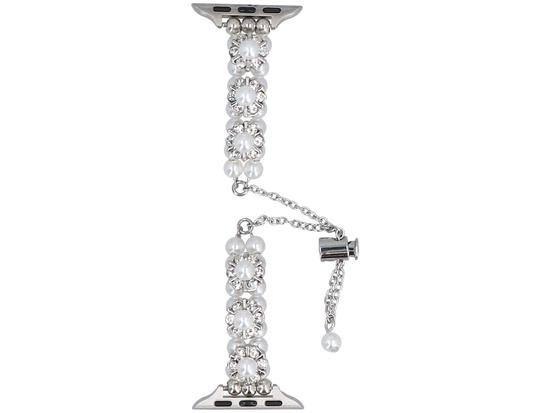 Bransoleta do smartwatcha GlacierX Slider Clasp Blossom Charm Bracelet Pearl Gleam do Apple Watch 38/40/41mm Srebrno-perłowa