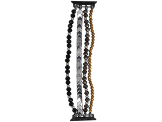 Bransoleta do smartwatcha GlacierX Multi Strand Beaded Bracelet Onyx Gold do Apple Watch 38/40/41mm Srebrno-czarno-złota