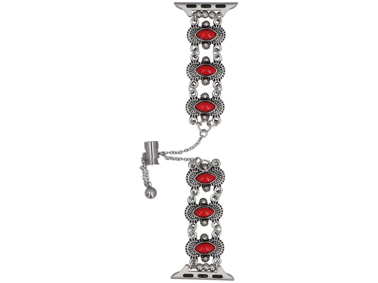 Bransoleta do smartwatcha GlacierX Slider Clasp Vintage Stones Bracelet Coral Red do Apple Watch 38/40/41mm Srebrno-czerwona