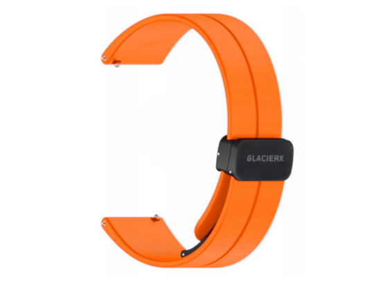 Set aus zwei Armbändern für Smartwatch GlacierX Silikon Magnetverschluss Vibrant Orange + Grip Strap Nylon Ocean Blue 22mm