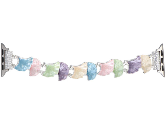 Neue Armbanduhr GlacierX Gleam Ginkgo Stretch Bracelet Sweet Candy für Apple Watch 38/40/41mm Silber-Pastell.