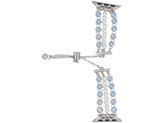 Bransoleta do smartwatcha GlacierX Slider Clasp Triple Chain Pearl Bracelet Crystal Blue do Apple Watch 38/40/41mm Srebrno-niebieska
