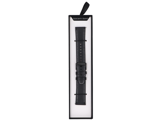 Neues Armband für Smartwatch GlacierX Classic Leather Black Schwarz 22mm