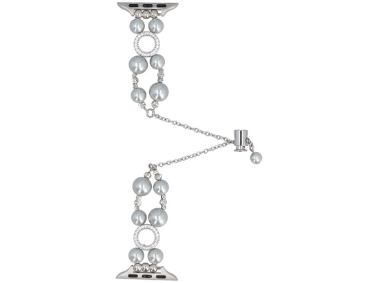 Bransoleta do smartwatcha GlacierX Slider Clasp Double Chain Pearl Bracelet Nightfall Silver do Apple Watch 38/40/41mm Srebrna Cyrkonie