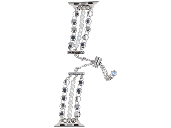 Bransoleta do smartwatcha GlacierX Slider Clasp Triple Chain Pearl Bracelet Crystal Blue do Apple Watch 38/40/41mm Srebrno-niebieska