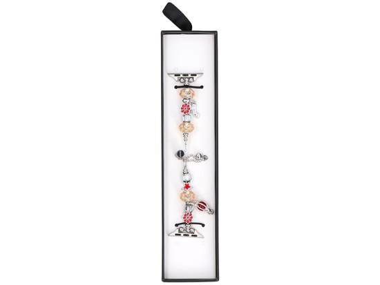 Bransoleta do smartwatcha GlacierX Slider Clasp Beaded Charm Bracelet Crimson Glow do Apple Watch 38/40/41mm Srebrno-żółto-czerwona