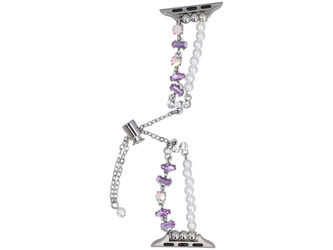 Bransoleta do smartwatcha GlacierX Slider Clasp Double Chain Bracelet Crystal Purple do Apple Watch 38/40/41mm Srebrno-fioletowa