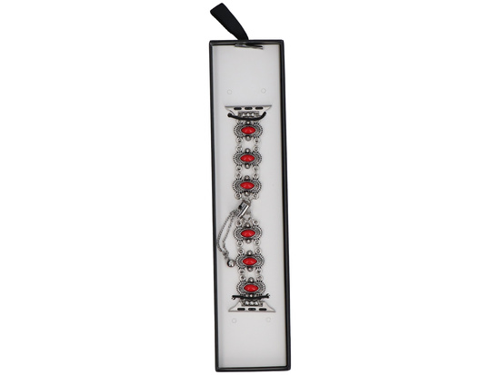 Neue Armbanduhr GlacierX Slider Clasp Vintage Stones Bracelet Korallenrot für Apple Watch 38/40/41mm Silber-Rot