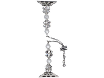 Bransoleta do smartwatcha GlacierX Slider Clasp Clover Motif Bracelet Crystal Pearl do Apple Watch 38/40/41mm Srebrna