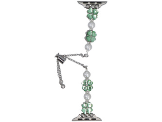 Neue Armbanduhr GlacierX Slider Clasp Clover Motif Bracelet Crystal Green für Apple Watch 38/40/41mm Silber-grün