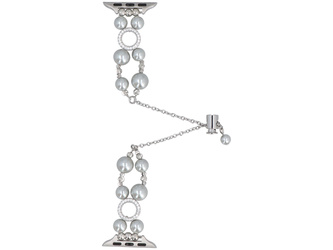 Bransoleta do smartwatcha GlacierX Slider Clasp Double Chain Pearl Bracelet Nightfall Silver do Apple Watch 38/40/41mm Srebrna Cyrkonie
