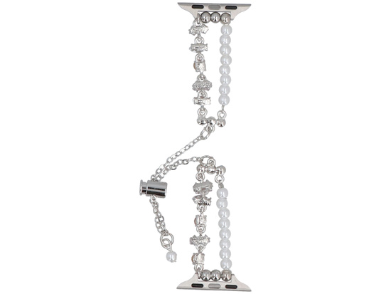 Bransoleta do smartwatcha GlacierX Slider Clasp Double Chain Bracelet Crystal Pink do Apple Watch 38/40/41mm Srebrno-różowa