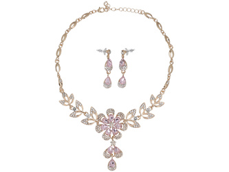 Komplet biżuterii Baśniowy Liliowy Róż zestaw Naszyjnik + kolczyki
