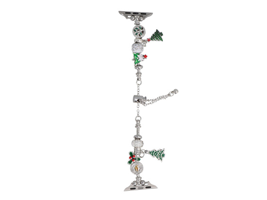 Bransoleta do smartwatcha GlacierX Slider Clasp Winter Charm Bracelet Christmas Green do Apple Watch 38/40/41mm Srebrna