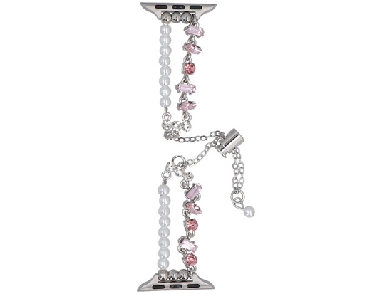 Bransoleta do smartwatcha GlacierX Slider Clasp Double Chain Bracelet Crystal Pink do Apple Watch 38/40/41mm Srebrno-różowa