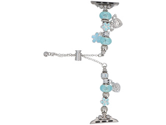 Bransoleta do smartwatcha GlacierX Slider Clasp Beaded Charm Bracelet Ice Blue do Apple Watch 38/40/41mm Srebrno-niebieska