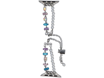 Bransoleta do smartwatcha GlacierX Slider Clasp Double Chain Bracelet Crystal Candy do Apple Watch 38/40/41mm Srebrno-kolorowa