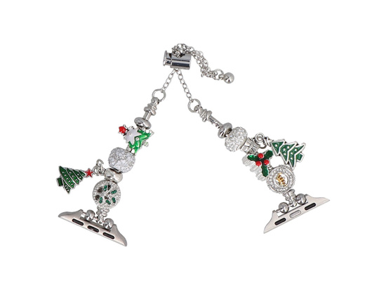Bransoleta do smartwatcha GlacierX Slider Clasp Winter Charm Bracelet Christmas Green do Apple Watch 38/40/41mm Srebrna