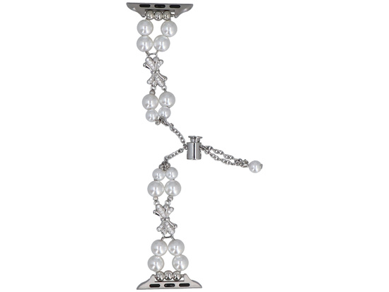 Bransoleta do smartwatcha GlacierX Slider Clasp Double Chain Pearl Bracelet White Gleam do Apple Watch 38/40/41mm Perłowa