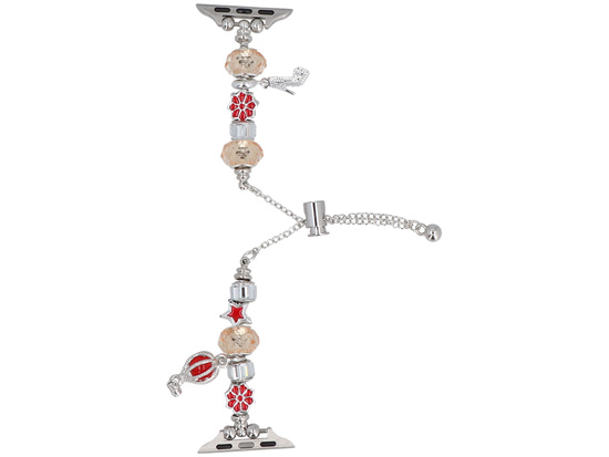 Bransoleta do smartwatcha GlacierX Slider Clasp Beaded Charm Bracelet Crimson Glow do Apple Watch 38/40/41mm Srebrno-żółto-czerwona