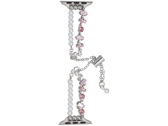 Bransoleta do smartwatcha GlacierX Slider Clasp Double Chain Bracelet Crystal Pink do Apple Watch 38/40/41mm Srebrno-różowa