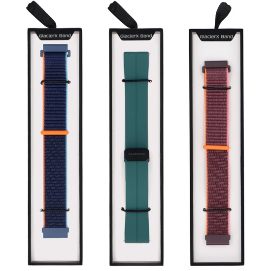 Set von Armbändern für Smartwatch GlacierX Grip Strap Nylon Pflaume + Silikon Magnetverschluss Waldgrün + Grip Strap Nylon Ozeanblau 22mm