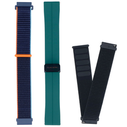 Set von Armbändern für Smartwatch GlacierX Grip Strap Nylon Schwarz + Silikon-Magnetverschluss Waldgrün + Grip Strap Nylon Ozeanblau 22mm