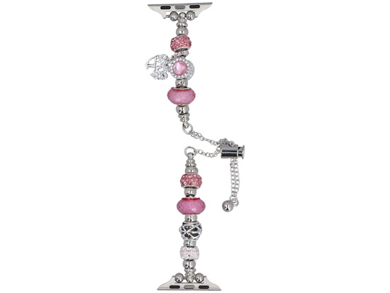 Bransoleta do smartwatcha GlacierX Slider Clasp Beaded Charm Bracelet Magenta Glow do Apple Watch 38/40/41mm Srebrna-magenta