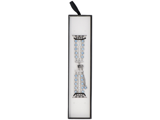 Bransoleta do smartwatcha GlacierX Slider Clasp Triple Chain Pearl Bracelet Crystal Blue do Apple Watch 38/40/41mm Srebrno-niebieska