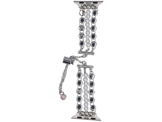 Bransoleta do smartwatcha GlacierX Slider Clasp Triple Chain Pearl Bracelet Crystal Pink do Apple Watch 38/40/41mm Srebrno-różowa