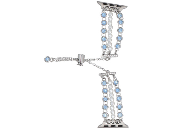 Neue Armbanduhr GlacierX Slider Clasp Triple Chain Pearl Bracelet Crystal Blue für Apple Watch 38/40/41mm Silber-Blau