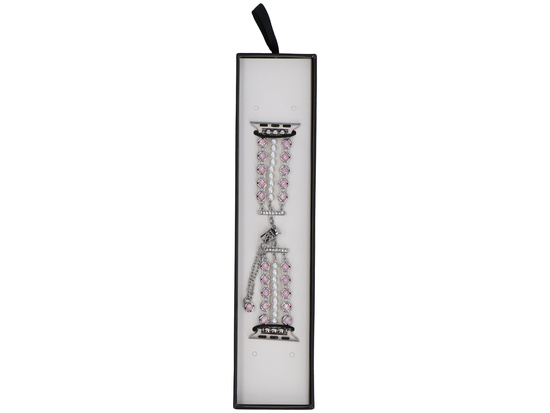 Bransoleta do smartwatcha GlacierX Slider Clasp Triple Chain Pearl Bracelet Crystal Pink do Apple Watch 38/40/41mm Srebrno-różowa