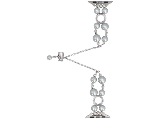 Neue Armbanduhr GlacierX Slider Clasp Double Chain Pearl Bracelet Nightfall Silver für Apple Watch 38/40/41mm Silber Zirkonia