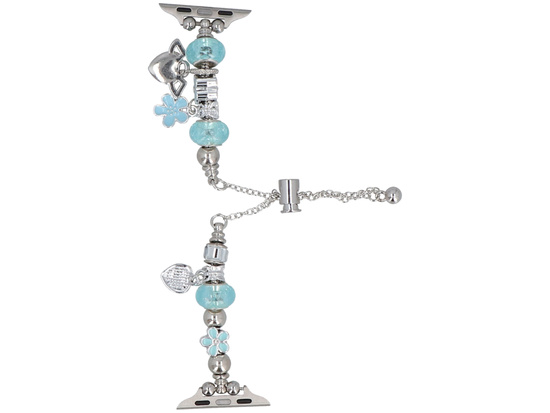 Bransoleta do smartwatcha GlacierX Slider Clasp Beaded Charm Bracelet Ice Blue do Apple Watch 38/40/41mm Srebrno-niebieska