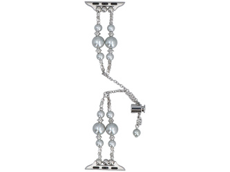 Bransoleta do smartwatcha GlacierX Slider Clasp Double Chain Pearl Bracelet Lunar Shine do Apple Watch 38/40/41mm Srebrna