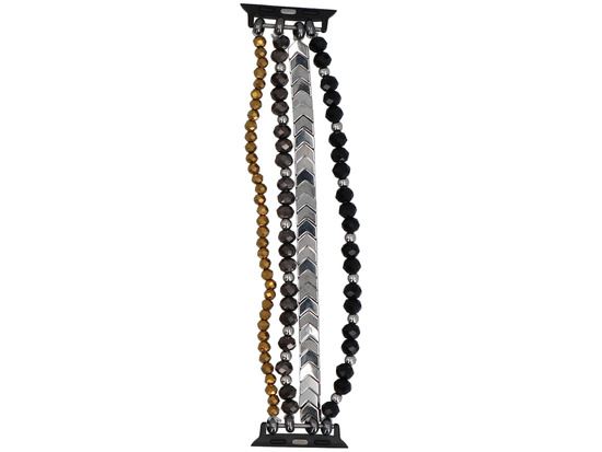 Bransoleta do smartwatcha GlacierX Multi Strand Beaded Bracelet Onyx Gold do Apple Watch 38/40/41mm Srebrno-czarno-złota