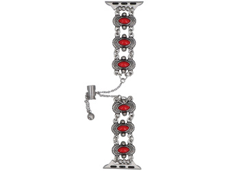 Bransoleta do smartwatcha GlacierX Slider Clasp Vintage Stones Bracelet Coral Red do Apple Watch 38/40/41mm Srebrno-czerwona